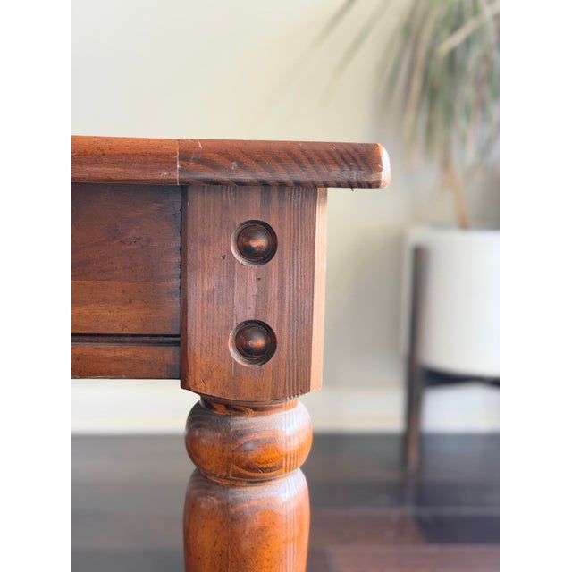 Brown Vintage Rustic Solid Pine Square End Table — Turned Baluster Leg Farmhouse Spanish Colonial Side Table For Sale - Image 8 of 12