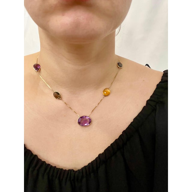 20 Carat Amethyst, Citrine and Smoky Quartz 5-Piece Chain Necklace 14 Karat Gold For Sale - Image 14 of 18