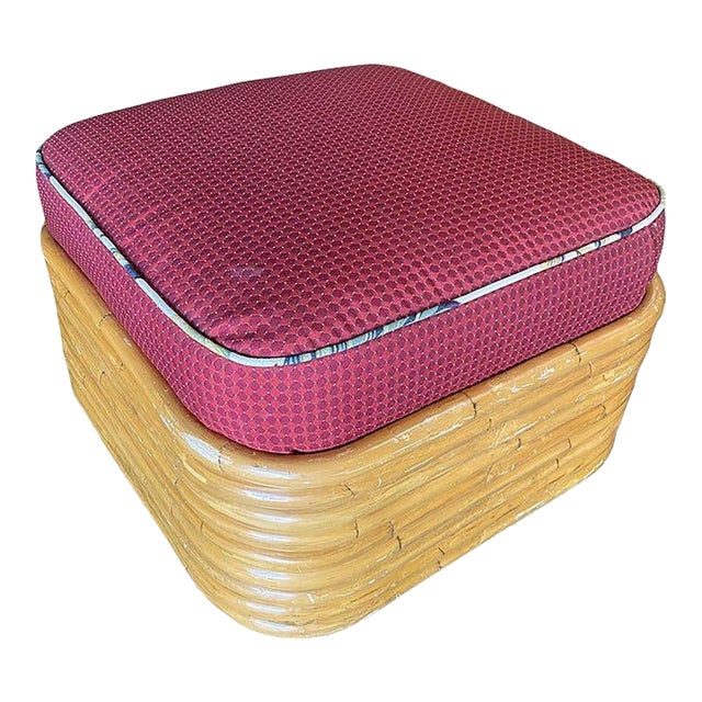 Restored 1940s Mid Century 9 Strand Paul T Frankl Style Stacked Rattan Ottoman Stool For Sale