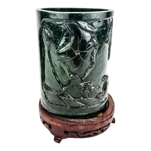 Chinese Jade Green Stone or Glass Carved Vase Pot