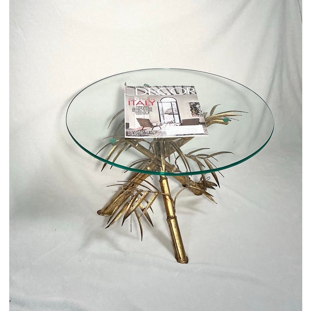 Vintage Italian Gold Gilt Metal Glass Faux Bamboo Side Table Hollywood Regency For Sale - Image 12 of 12