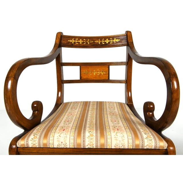 Set 8 Fine Regency Dining Chairs W Brass Inlay & Saber Front Legs For Sale In New York - Image 6 of 11