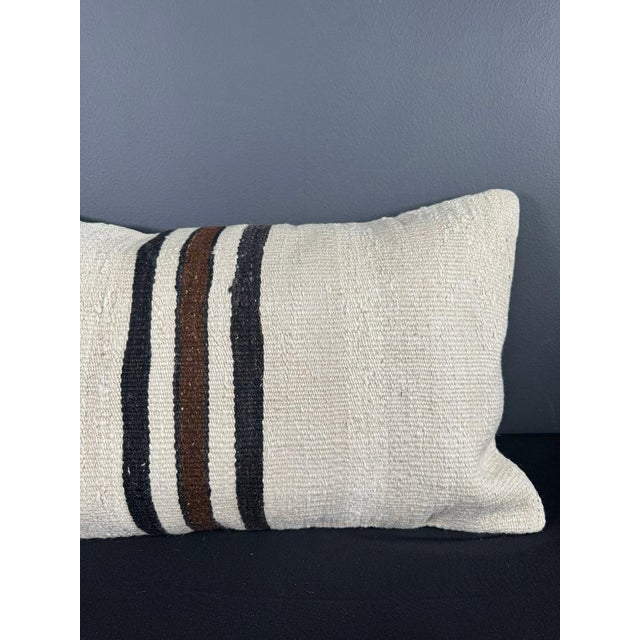 Turkish Hemp Pillow Cushion Natural Beige Black Pillow Cushion Cover 16" x 24" For Sale - Image 4 of 4