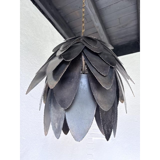Brutalist Welded Metal Flower Pendant Light, 1970s For Sale - Image 12 of 18