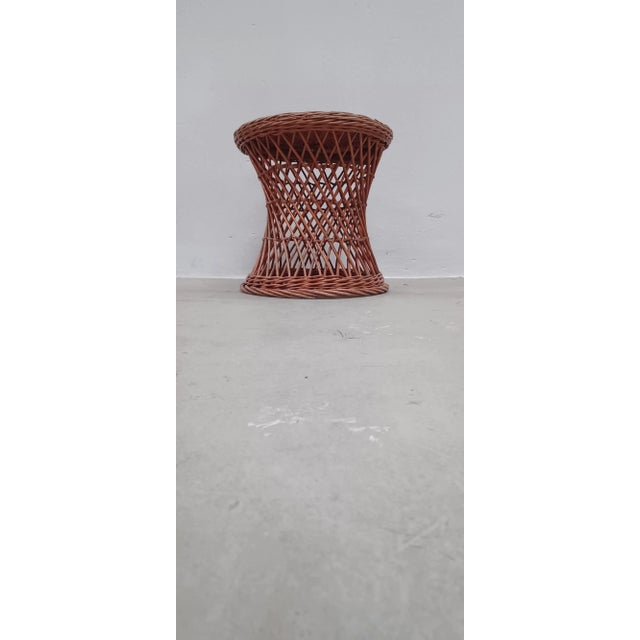 Low Vintage Rattan Stool For Sale - Image 6 of 9