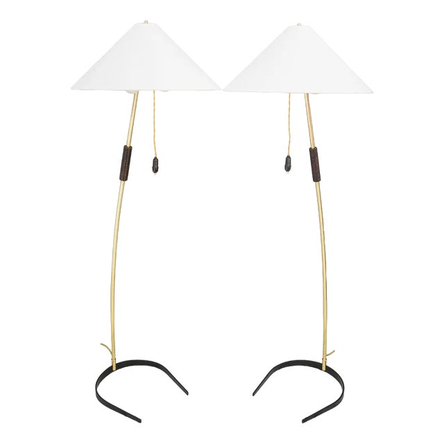 Floor Lamps with Wood Handle by Rupert Nikoll, 1950s, Set of 2 For Sale