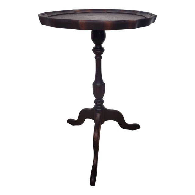 Vintage Wine Tripod Table Piecrust Scalloped Edge English 1950 Postage Available For Sale