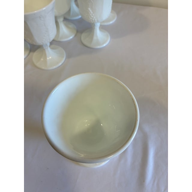 Vintage White Milk Glass Grape & Vine Pedestal Goblets, Set of 9 For Sale - Image 9 of 13