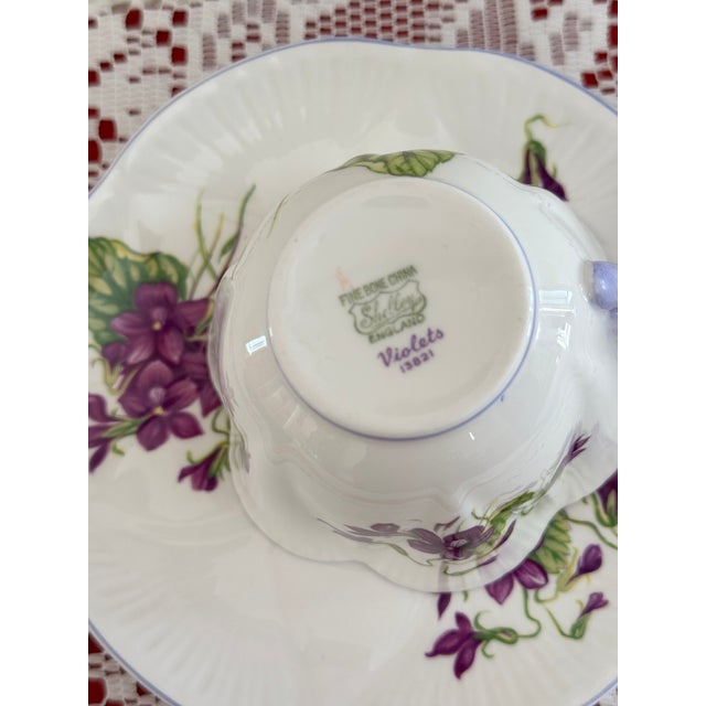Violet Vintage Shelley Violets Tea Cup and Saucer: Vintage English Bone China For Sale - Image 8 of 8