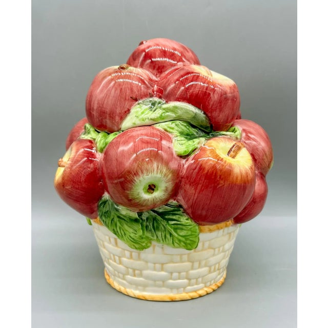 Farmhouse Vintage Apple Basket Ceramic Cookie Jar – Whimsical Kitchen Counter Storage For Sale - Image 3 of 12