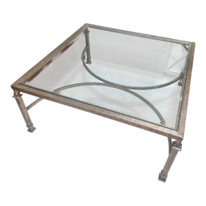 Art Deco Gustav Carroll White Gold Gilt Metal & Beveled Glass Cocktail Table