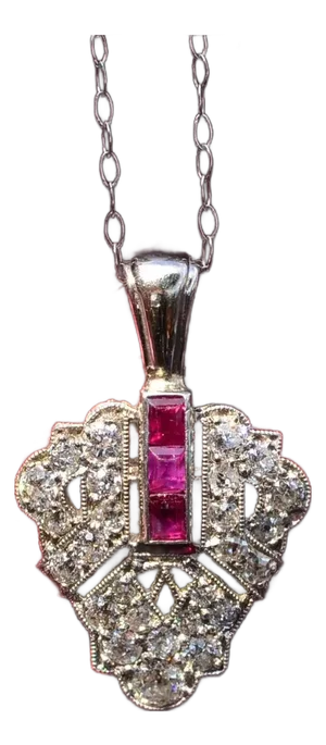 The Serenity: Ladies Antique Filigree Pendant set with Rubies & Diamonds