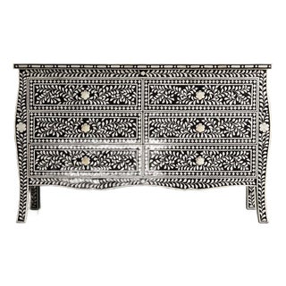 French-Inspired Arabesque Inlay Six-Drawer Chest – Black by House of Jaipur For Sale