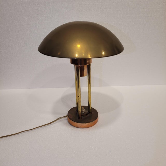 Vintage Art Deco Mushroom Table Lamp in Gilt Brass, 1930s For Sale - Image 10 of 18