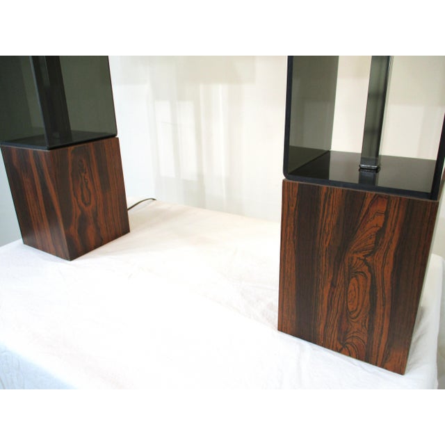 Laurel Styled Faux Rosewood Lucite Table Lamps For Sale - Image 10 of 13