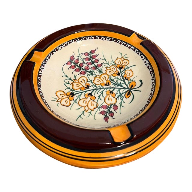 Vintage Signed Floral Ashtray Dish For Sale