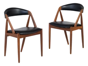 Set of Leather Chairs in Teak by Kai Kristiansen, Denmark, 1960s