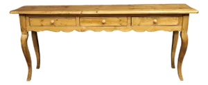 French Country Pine Console Table With Three Drawers