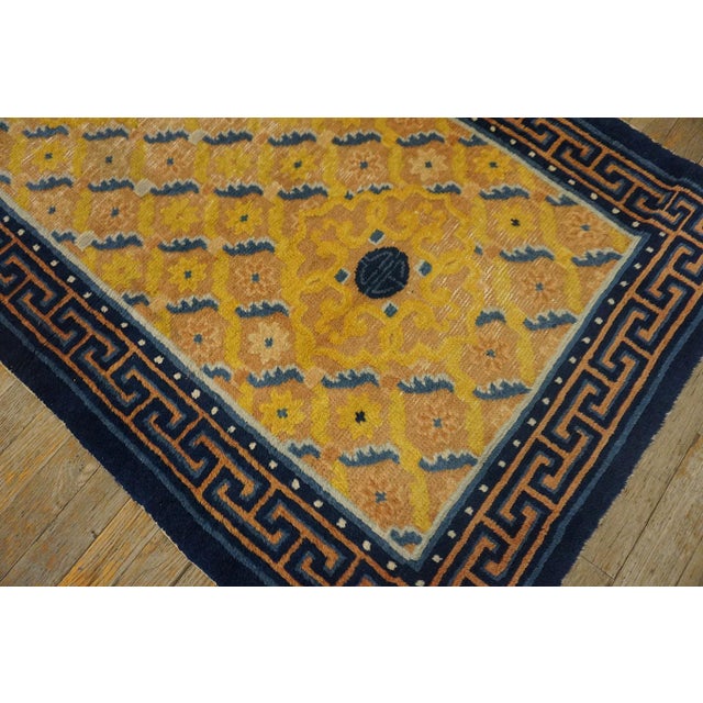 Chinese 1850s Yellow Geometric Antique Chinese Ningxia Rug 2'9" X 4'8" Handknotted Wool Carpet For Sale - Image 3 of 6