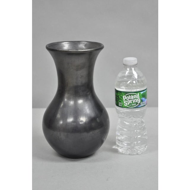 Dona Rosa Barro Negro Black Pottery 9" Bulbous Flower Vase Mid Century Modern (Unmarked). Circa Late 20th Century....