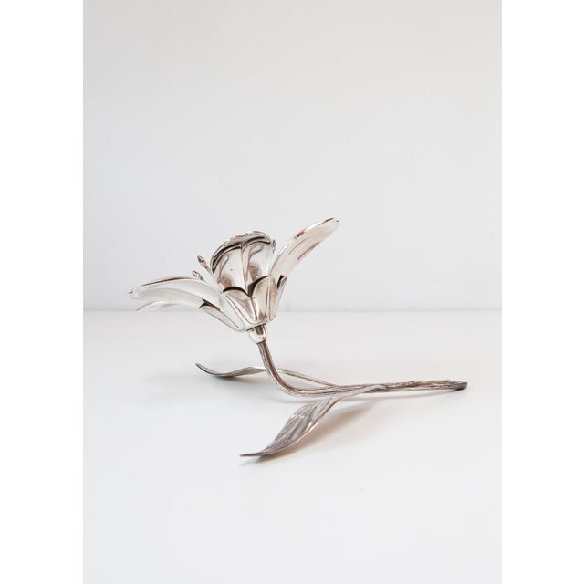 Silver Vintage Spanish Meneses Metal Flower Ashtrays Petals, 1960 For Sale - Image 8 of 8