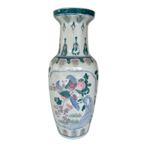 Mid 20th Century Peacock Floral Chinoiserie Floor Vase