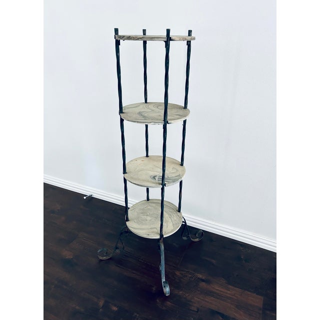 French Provincial Vintage Wrought Iron and Marble 4-Tiered Etagere For Sale - Image 3 of 9