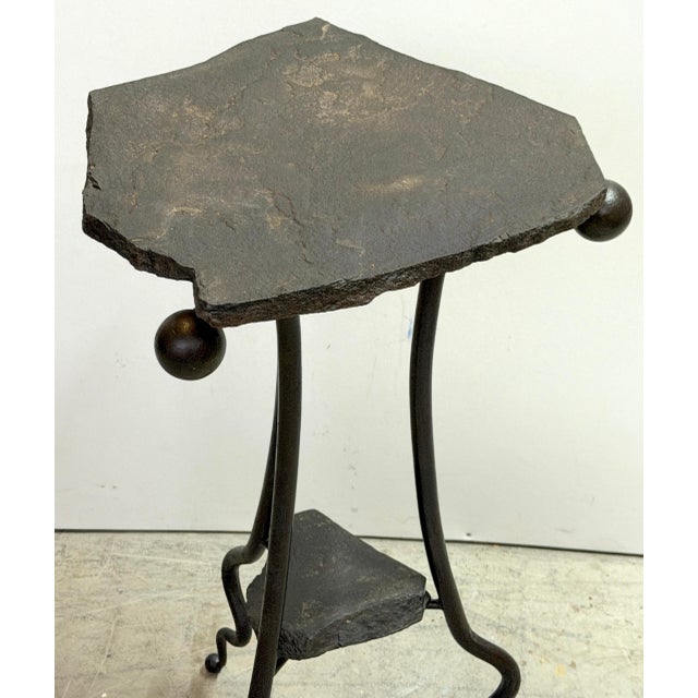 Modern Wrought Iron & Slate Two-Tier Side Table, in the Style of Albert Paley For Sale - Image 14 of 14