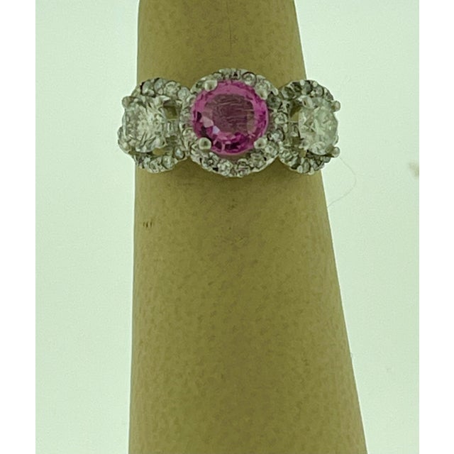 1 Ct Round Pink Sapphire & 1.5 Ct Diamond 18 Karat White Gold Ring, Estate For Sale - Image 4 of 18