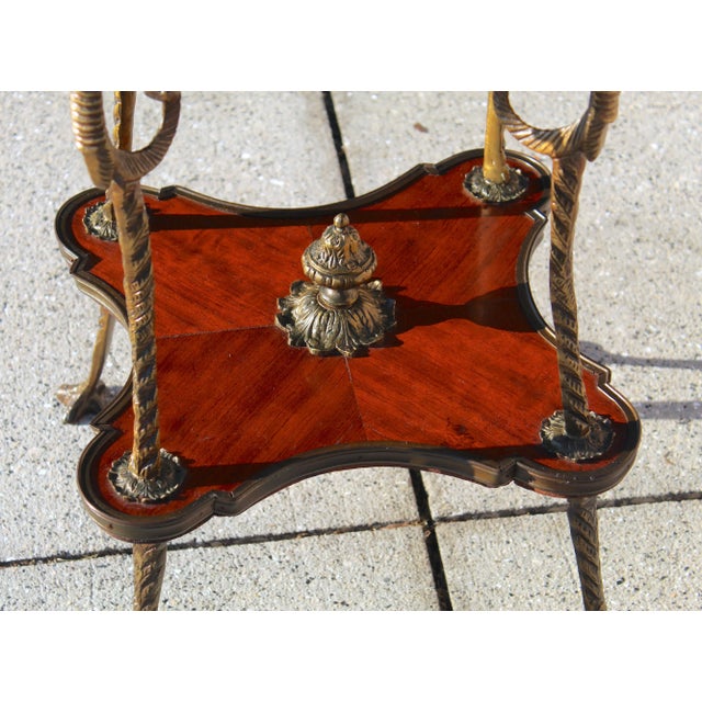French Louis XV Revival Style Parquetry & Gilt Metal Accent Table, Mid 20th Century For Sale - Image 12 of 15