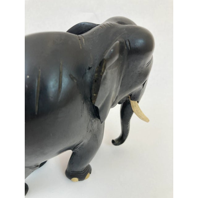 Antique Anglo Indian Elephant Black Ebonized Wood Hand Carved Sculpture For Sale - Image 9 of 12