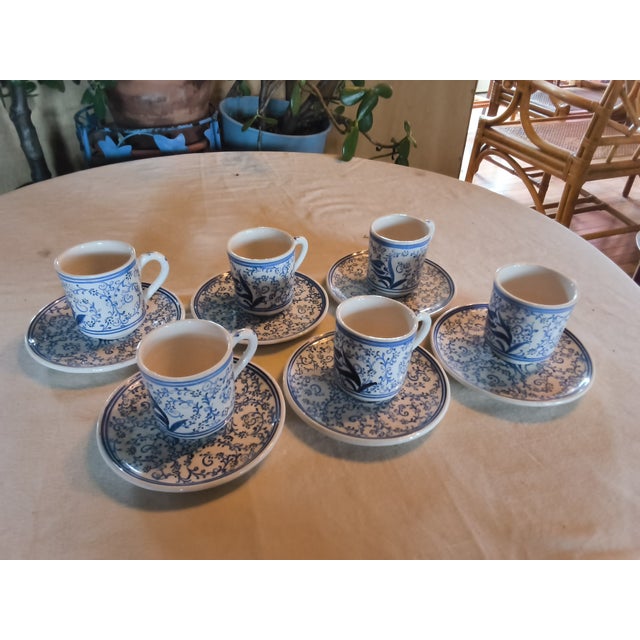 Vintage Hand Made Blue and White Turkish Coffee /Espresso Cups - 12pcs For Sale - Image 4 of 8