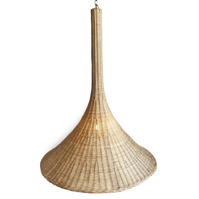 2020s Contemporary Natural Wicker Trumpet Pendant Light Large For Sale - Image 5 of 11
