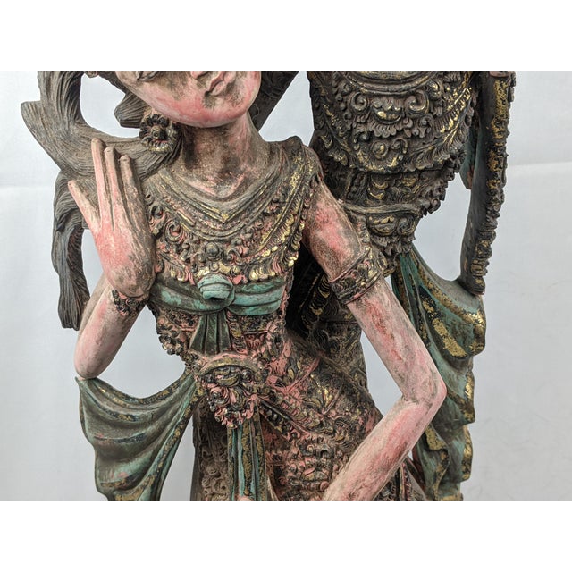 Large Vintage Balinese Polychrome Carved Wood Rama and Sita Sculpture, 32" For Sale - Image 15 of 17