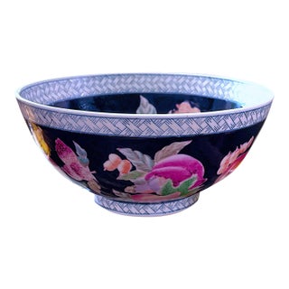 Vintage Hand Painted Deep Cobalt Blue Porcelain Bowl - 10" For Sale