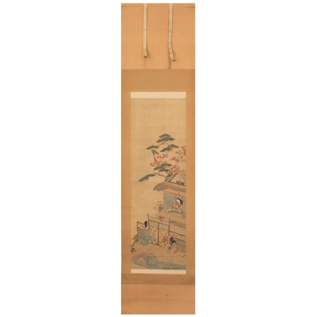 Meiji Era Japanese Painted Silk Scroll Inspired by "The Tale of Genji" Story For Sale - Image 12 of 12