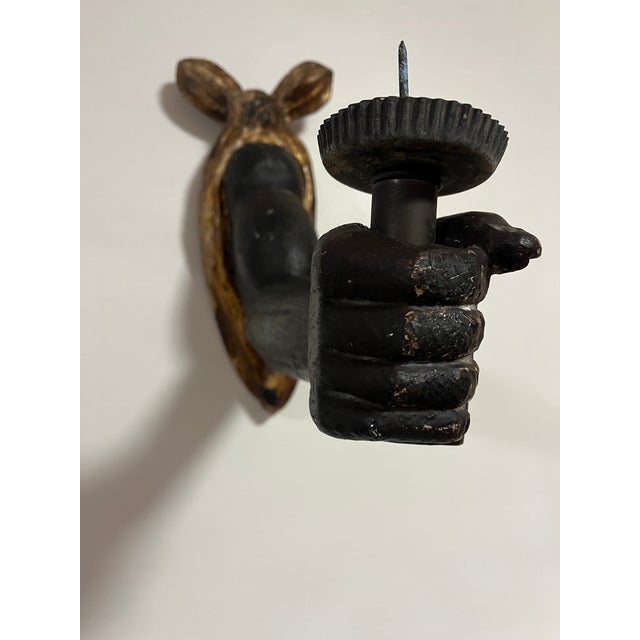 Antique Hand Carved Wooden Powerful Fists Wall Candle Sconces Salvaged Architecture For Sale - Image 16 of 18