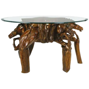 Incredible Equine Carved Wood Coffee Table