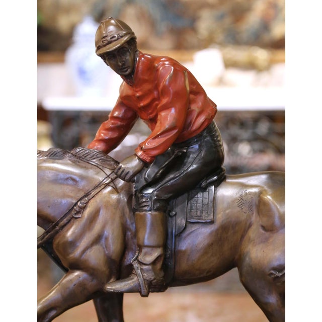 Late 19th Century 19th Century French Spelter Sculpture of Jockey on Horseback Signed p.j. Mène For Sale - Image 5 of 12