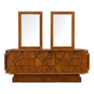 Mosaic Brutalist Modern Mid Century Walnut Dresser by Tobago For Sale