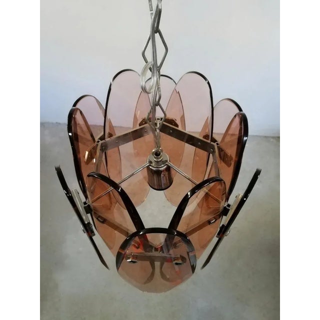 1970s Mid-Century Modern Italian Ground Pink Glass Pendant Lamp from Veca For Sale - Image 5 of 16
