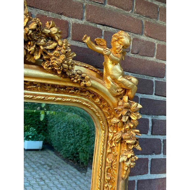 Late 20c French Artisan Louis XVI Gold Beech Floor Mirror For Sale - Image 6 of 14