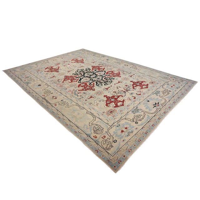 Persian Sultanabad Wool 10x14 Ivory, Blue, & Red Handmade Area Rug #1143766 For Sale - Image 4 of 12
