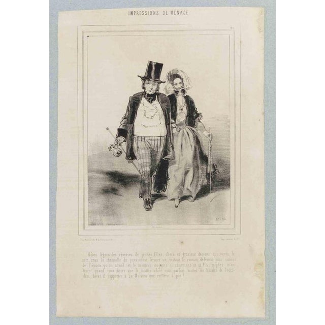 An original nineteenth-century lithograph by the celebrated French artist Paul Gavarni, from his acclaimed satirical...