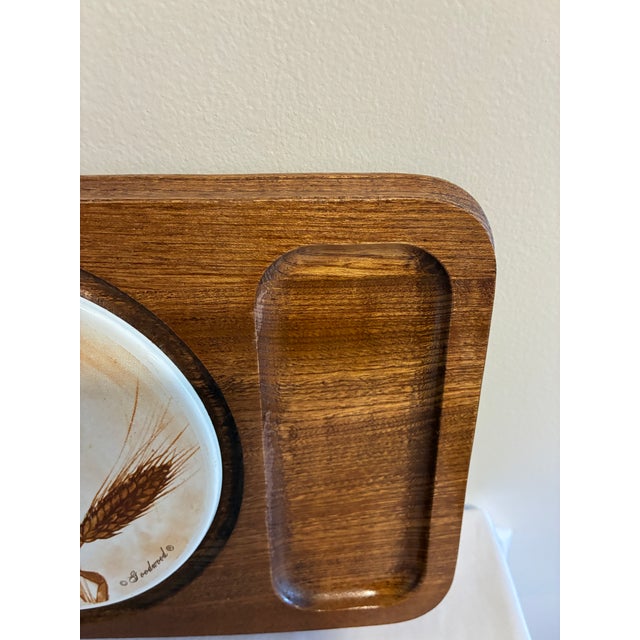 Mid-Century Modern Vintage Goodwood Teak and Ceramic Tile Serving Tray, Wheat Motif, Japan For Sale - Image 3 of 10