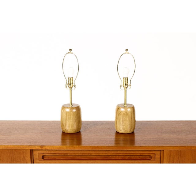 Not Yet Made - Made To Order Studio Craft White Oak Table Lamps — Lathe Turned With Brass Detailing — Pair — Tl6 For Sale - Image 5 of 8