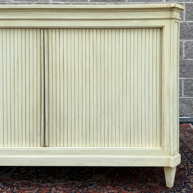 Neoclassical Vintage Baker Furniture Neoclassical Tambour Door Media Credenza in Toupe For Sale - Image 3 of 17