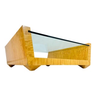 Vintage Edward Nieto "The SoBe" Collection Coffee Table, Glass & Blonde Wood For Sale