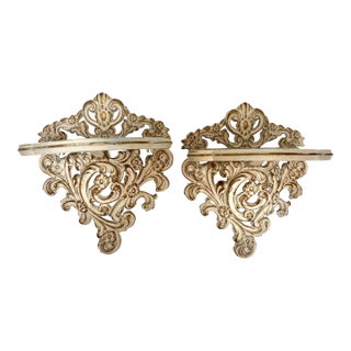 Midcentury Pair of Petite Decorative Wall Decor Shelves- Set of Two For Sale