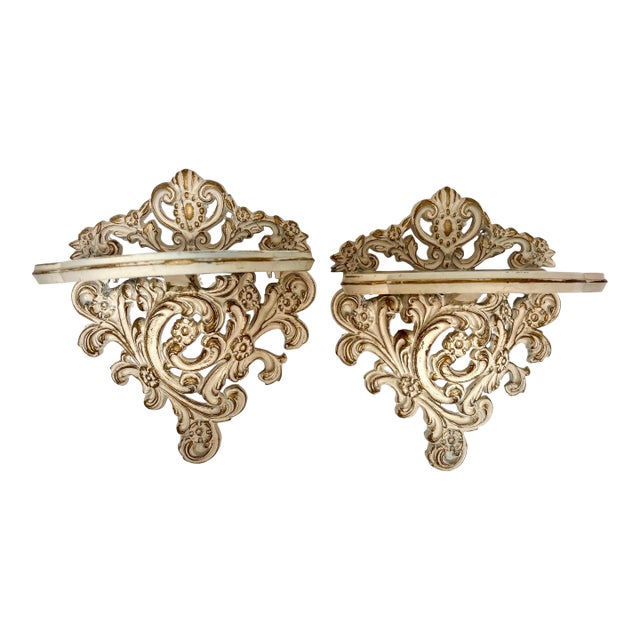 Midcentury Pair of Petite Decorative Wall Decor Shelves- Set of Two For Sale